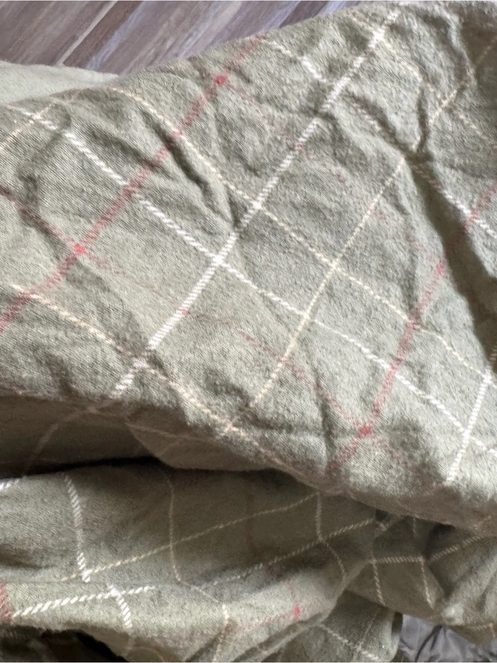 Woolrich Olive Green Pillow Sham with Plaid Trim